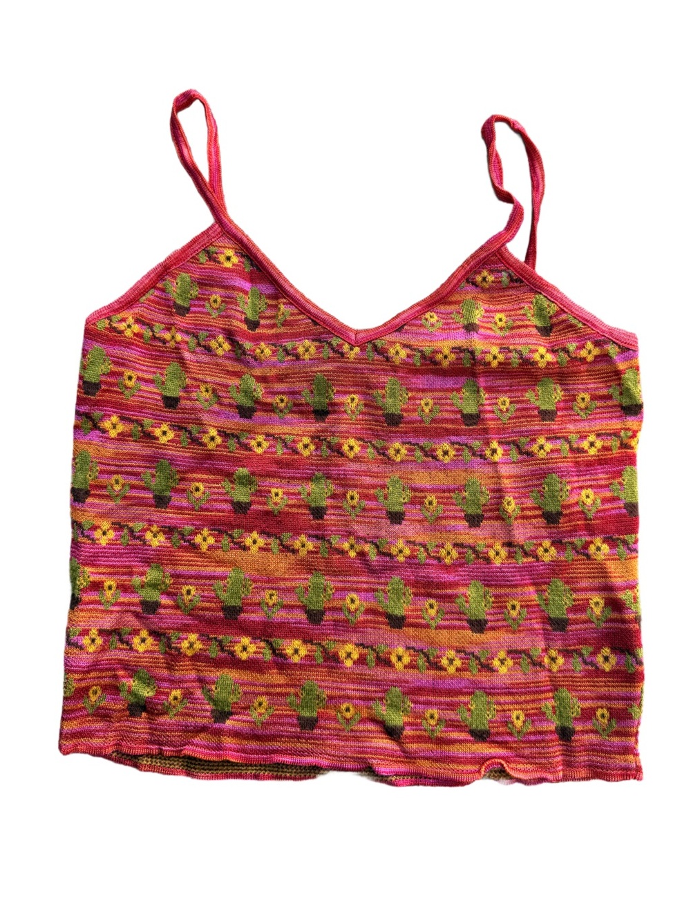 Zara Pink Striped Floral & Cactus Knit Cami
